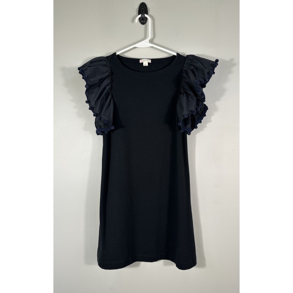 Crewcuts Dress Girls 10 Blue Ruffle Sleeve Pom Pom Preppy